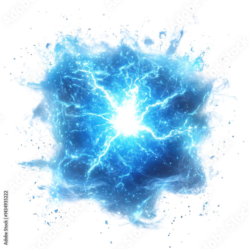 Blue fire explosion isolated on transparent or white background.