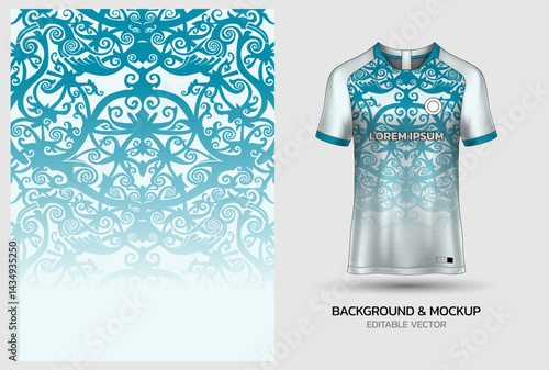 Jersey mockup and background pattern design. Uniform front view jersey and sublimation templates for soccer, football, volleyball, badminton, e-sports, casual