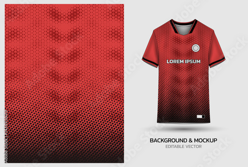 Jersey mockup and background pattern design. Uniform front view jersey and sublimation templates for soccer, football, volleyball, badminton, e-sports, casual