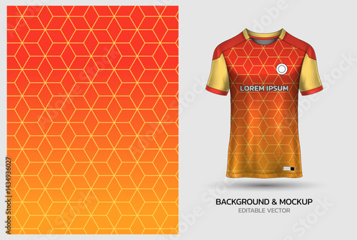 Jersey mockup and background pattern design. Uniform front view jersey and sublimation templates for soccer, football, volleyball, badminton, e-sports, casual