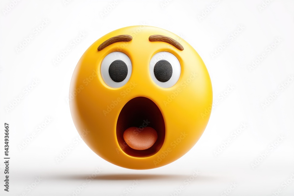Fototapeta premium 3D rendered, round, surprised emoji with wide open mouth.