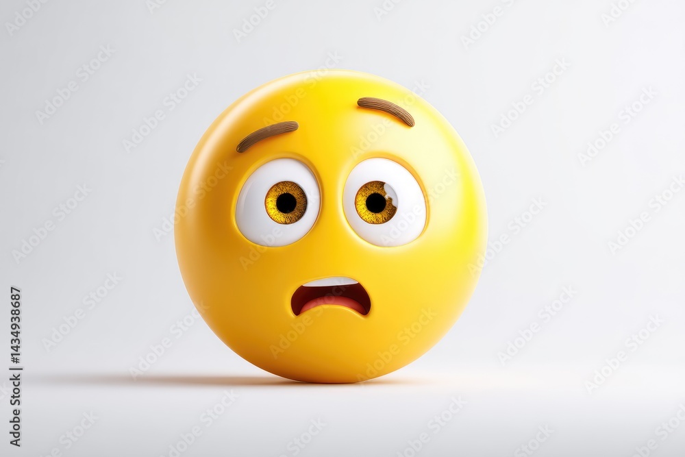 Fototapeta premium Round, surprised digital emoticon against a plain background.