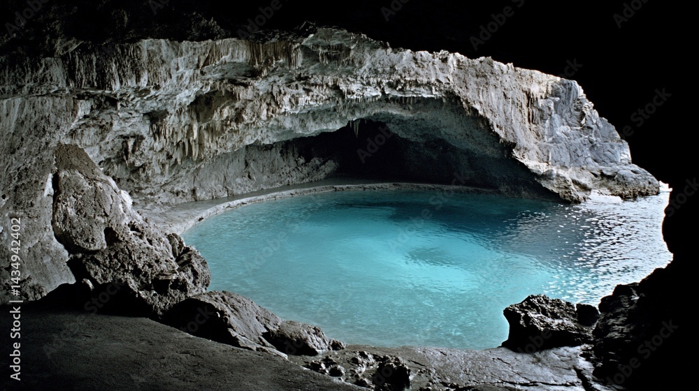 Secluded turquoise pool within a sea cave