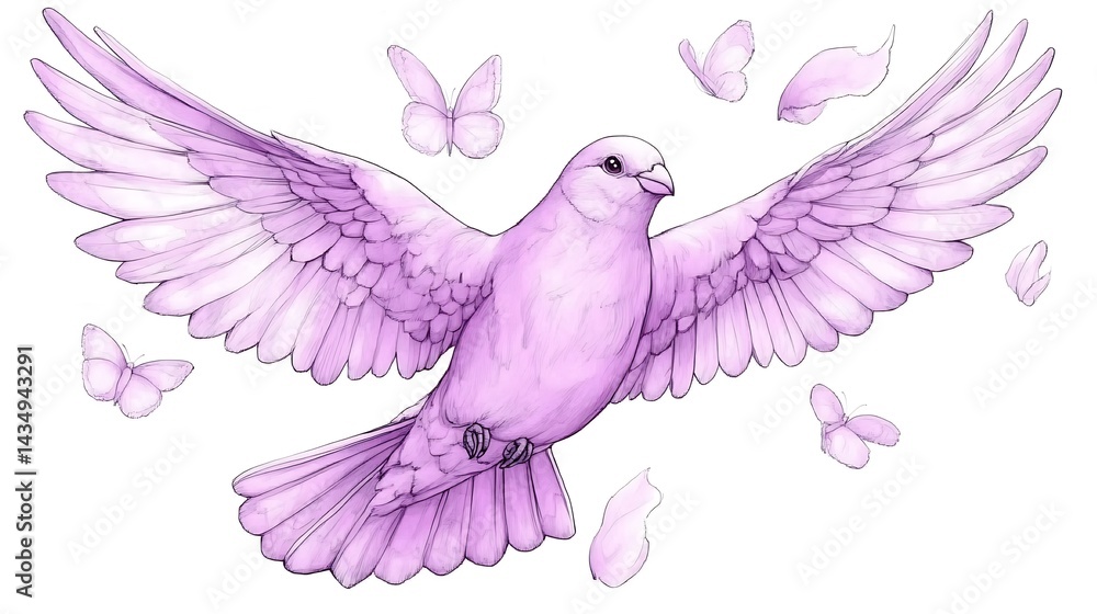 Fototapeta premium Pastel Dove Soaring, Butterflies