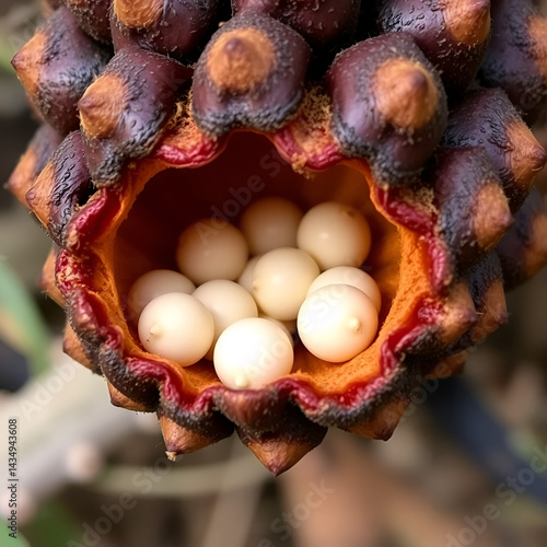 Open seed follicles on Banksia serrata cone following a bushfire in Sydney woodland, NSW, Australia photo