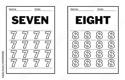 Number tracing practice worksheet with Worksheet for learning numbers. Number training writes and counts numbers. Exercises handwriting practice