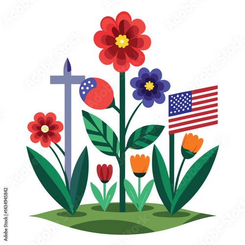 American flowers for gravesites isolated on white background