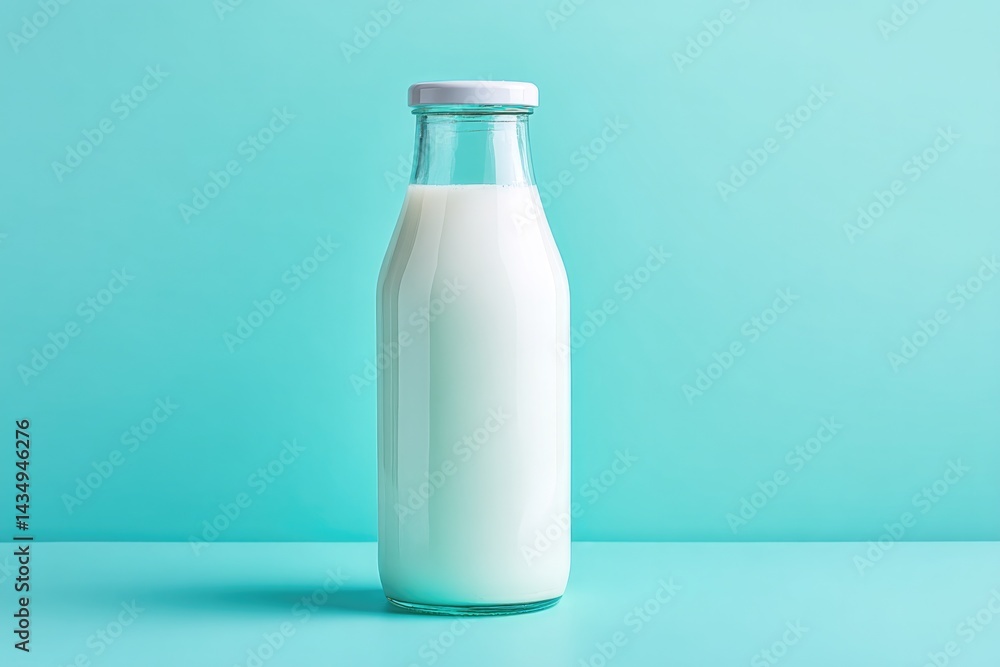 minimalistic and clean image of single glass bottle of milk on smooth pastel background placed centrally minimalistic and clean image of single glass bottle of milk on smooth pastel background placed centrally