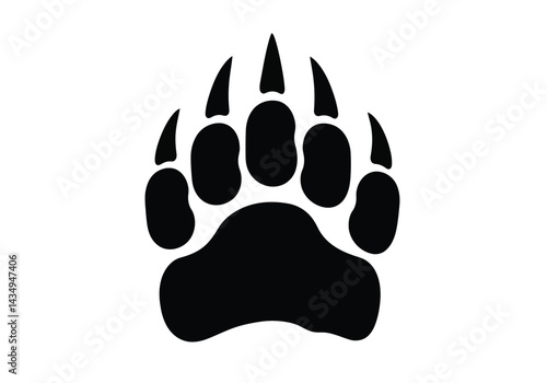 Bear paw claw silhouette. A black silhouette image of a bear paw print with claws, referred to as a footprint or claw mark, symbolizing wildlife and wilderness. Vector clipart illustration design.