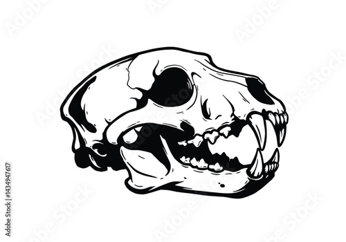 Bear skull silhouette. This image shows a black silhouette of a bear skull, also referred to as a cranium or head bones, symbolizing wildlife and anatomy. Vector clipart illustration design.
