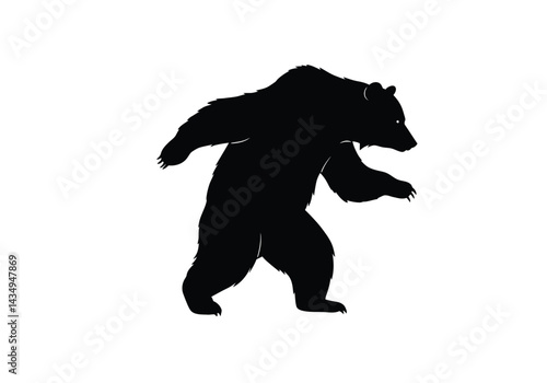 Dancing bear silhouette. This image depicts a black silhouette of a bear standing upright as if dancing, showcasing detailed fur and claws. Vector clipart illustration design.