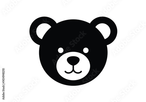 Teddy bear head silhouette. This image depicts a black silhouette of a teddy bear head, highlighting its cute and friendly features. Vector clipart illustration design.