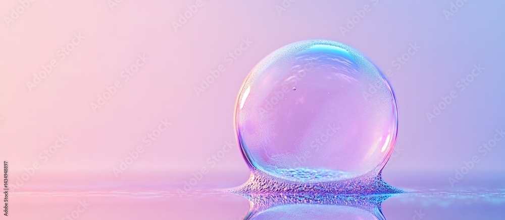 Iridescent soap bubble on pastel surface. Iridescent soap bubble on pastel surface.