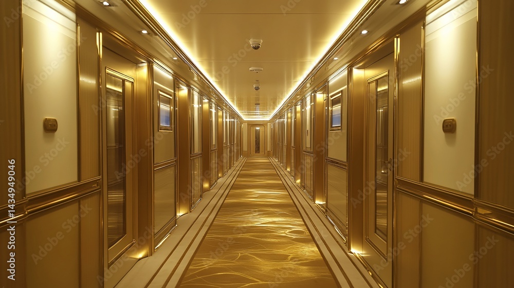 Luxurious golden hallway, elegant interior design
