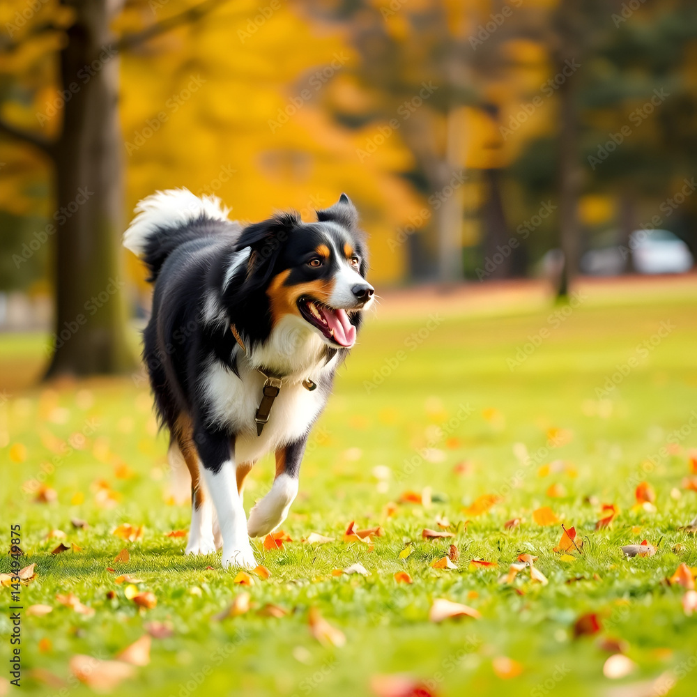 Fototapeta premium Dog breed Border Collie walking in autumn park