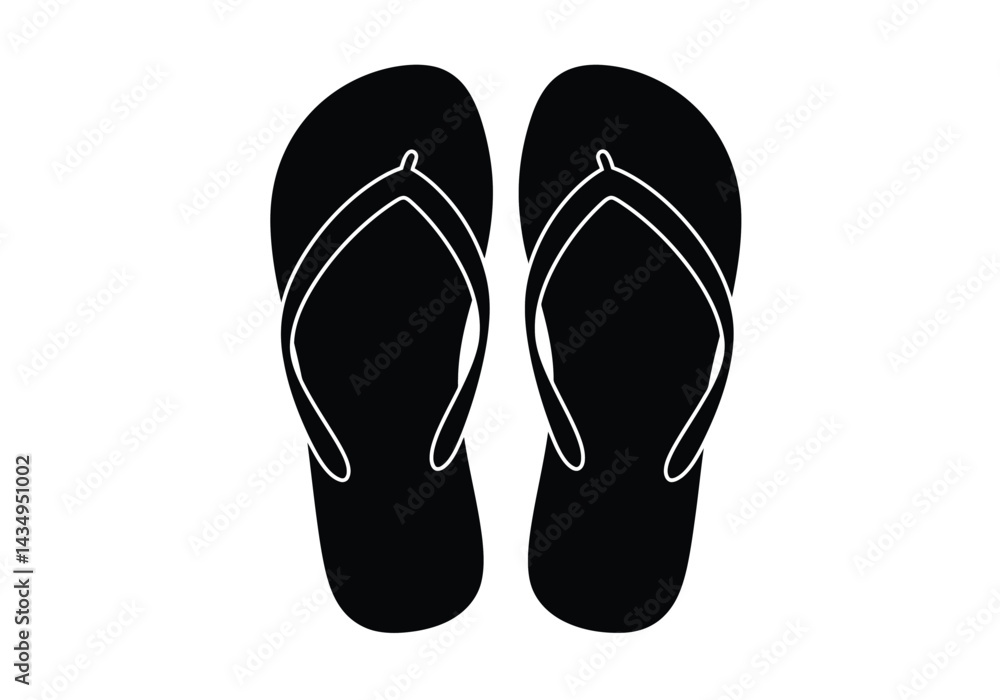 Flip flop silhouette. This image shows a black silhouette of flip-flops, also referred to as sandals or thongs, commonly used for casual summer wear. Vector clipart illustration design. Flip flop silhouette. This image shows a black silhouette of flip-flops, also referred to as sandals or thongs, commonly used for casual summer wear. Vector clipart illustration design.