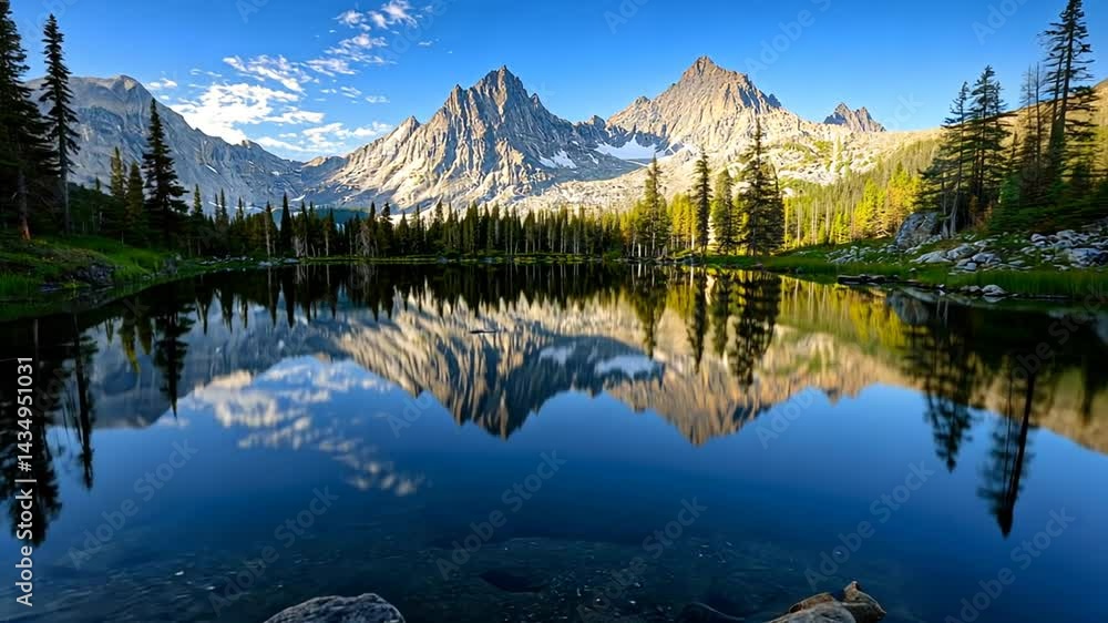 Breathtaking Mountain Reflection on a Serene Lake, Pristine Wilderness Landscape