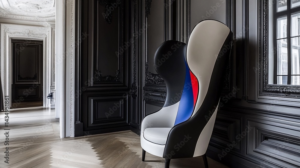 Modern armchair in a luxurious, ornate interior