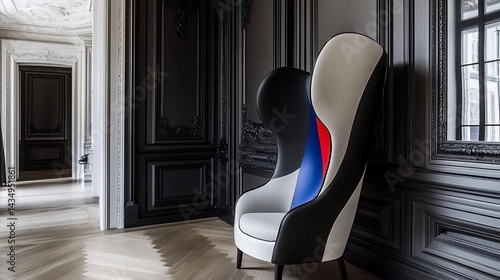 Modern armchair in a luxurious, ornate interior