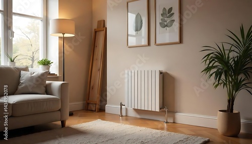 House electric heater radiator in the living room for cold winter season rooms in uk concept created with generative ai