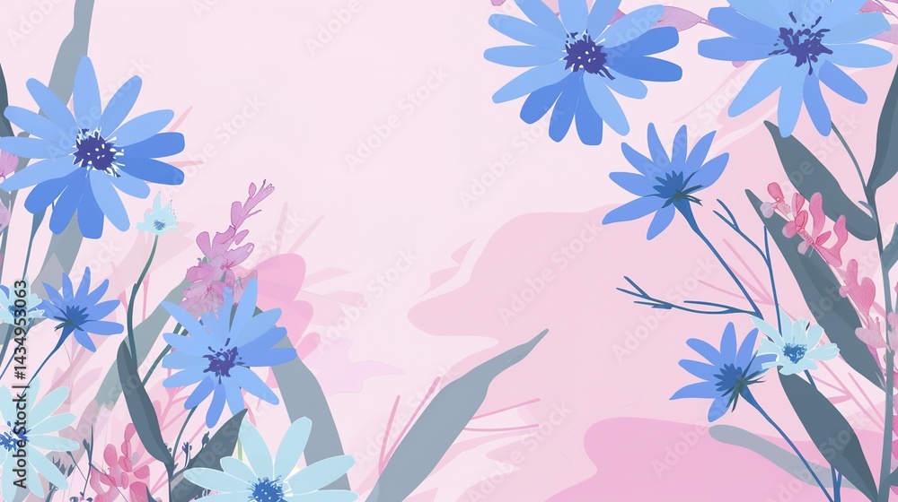 Fototapeta premium Mother's Day Cornflower Background: Adorned with Blue - Purple Tenderness, Weaving a Dreamy Picture of the Interweaving of Romantic Love and Grateful Affection on Mother's Day