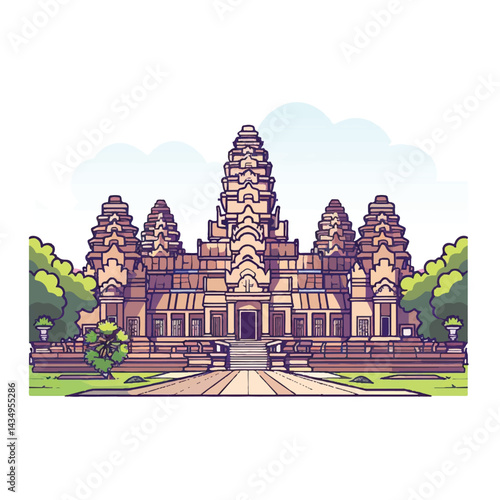 A cute of Angkor Wat vector illustration style