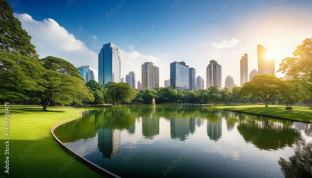 Obraz premium Reflective Park City Oasis