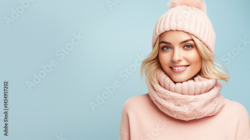 Wallpaper Mural Smiling Woman in Cozy Sweater on Background | Natural Beauty Portrait Torontodigital.ca