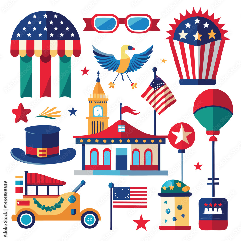 Fototapeta premium American parade floats isolated on white background
