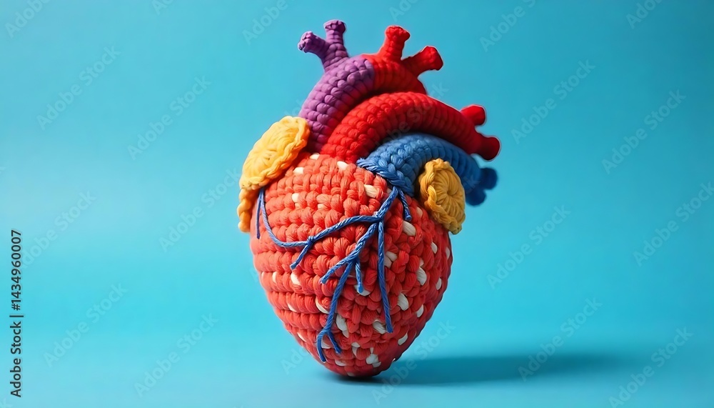 Naklejka premium human heart in vibrant colors on a blue background created with generative ai