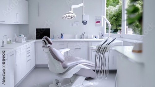 Wallpaper Mural Modern, bright dental office interior.  A clean, well-lit treatment room with a comfortable patient chair and dental equipment Torontodigital.ca