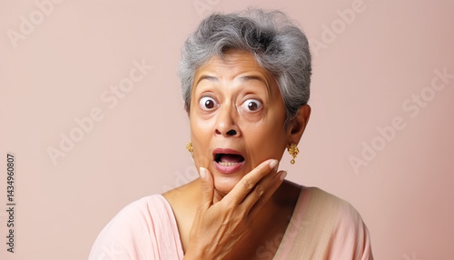 Wallpaper Mural Smiling Senior Woman Pointing Finger | Elderly Lady Portrait on Background Torontodigital.ca