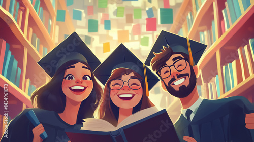 Group of young students in graduation cap