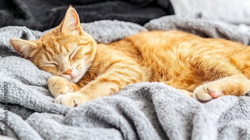 Obraz na płótnie Ginger kitten sleeping soundly on soft blankets w salonie