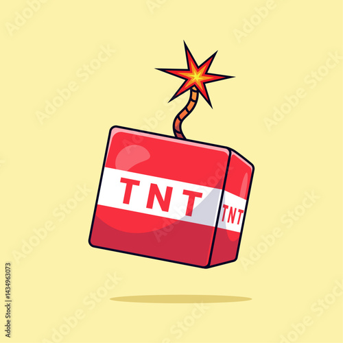 Flat cartoon tnt dynamite bomb with danger explosion vector illustration isolated on background