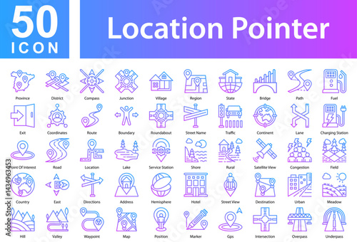 Location Pointer Icon Collection and Symple Concept Outline Gradient 