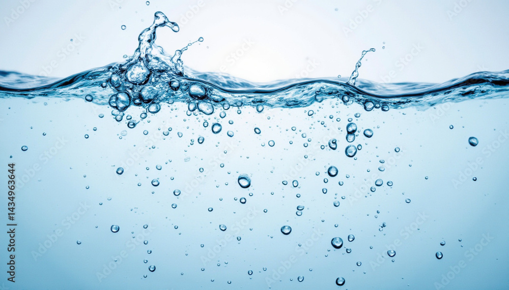 Fresh water surface with bubbles and splashes, creating serene and calming atmosphere. light blue tones enhance tranquil feeling Fresh water surface with bubbles and splashes, creating serene and calming atmosphere. light blue tones enhance tranquil feeling