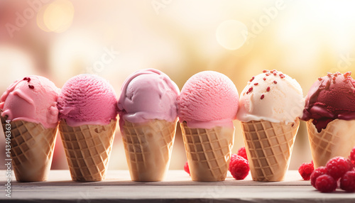 Wallpaper Mural Delicious raspberry ice cream cones with fresh berries

 Torontodigital.ca