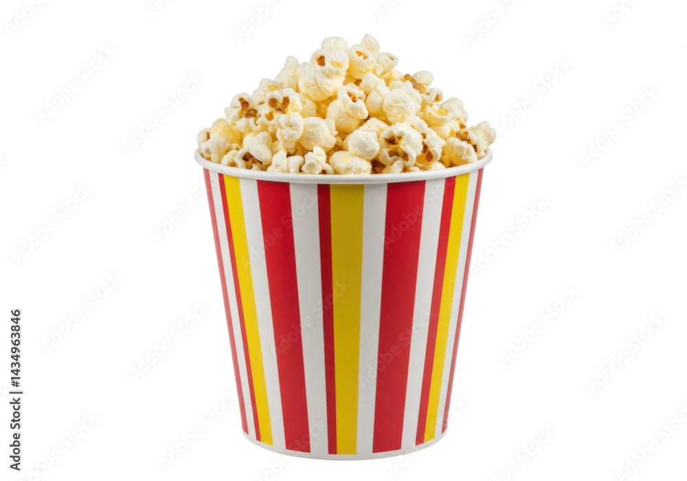 Popcorn overflowing from a striped container isolated on transparent background Popcorn overflowing from a striped container isolated on transparent background