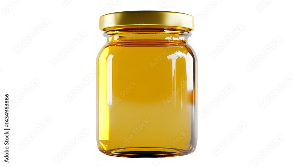 Clear glass honey jar with gold lid Clear glass honey jar with gold lid