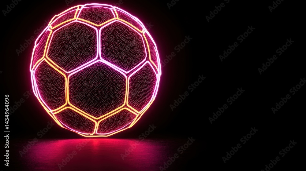 Fototapeta premium American Sport Concept. Neon Soccer Ball with Illuminated Patterns on a Dark Background for Sports and Energy Themes