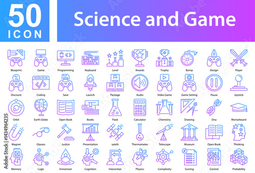 Science and Game Icon Collection and Symple Concept Outline Gradient 