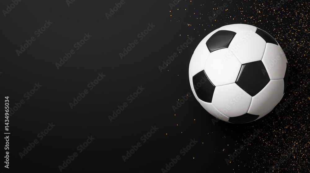 Obraz premium American Sport Concept. Black and White Soccer Ball on Dark Background with Sparkling Dust for Sports Imagery