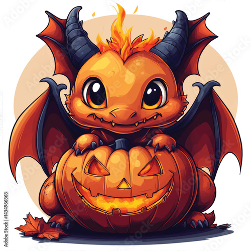 Chubby Dragon with Jack-o'-Lantern.