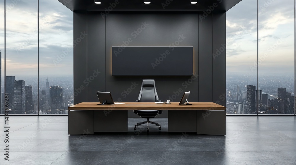 Modern executive office with panoramic city view