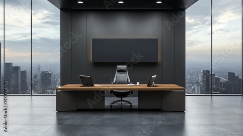 Obraz na płótnie Modern executive office with panoramic city view w salonie