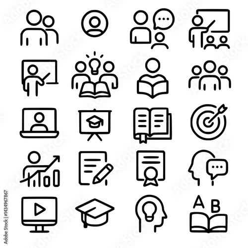 Mentoring and Training Icon. mentoring, education, learning, teaching, online learning, instructor, student, group learning, presentation, idea sharing, book, reading, knowledge, teamwork, guidance, g