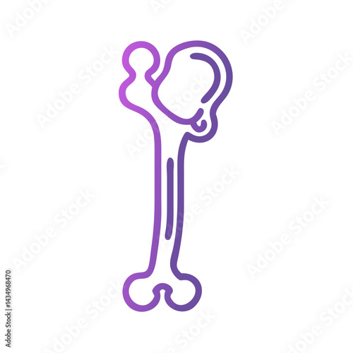 Stylized human femur bone in purple gradient color