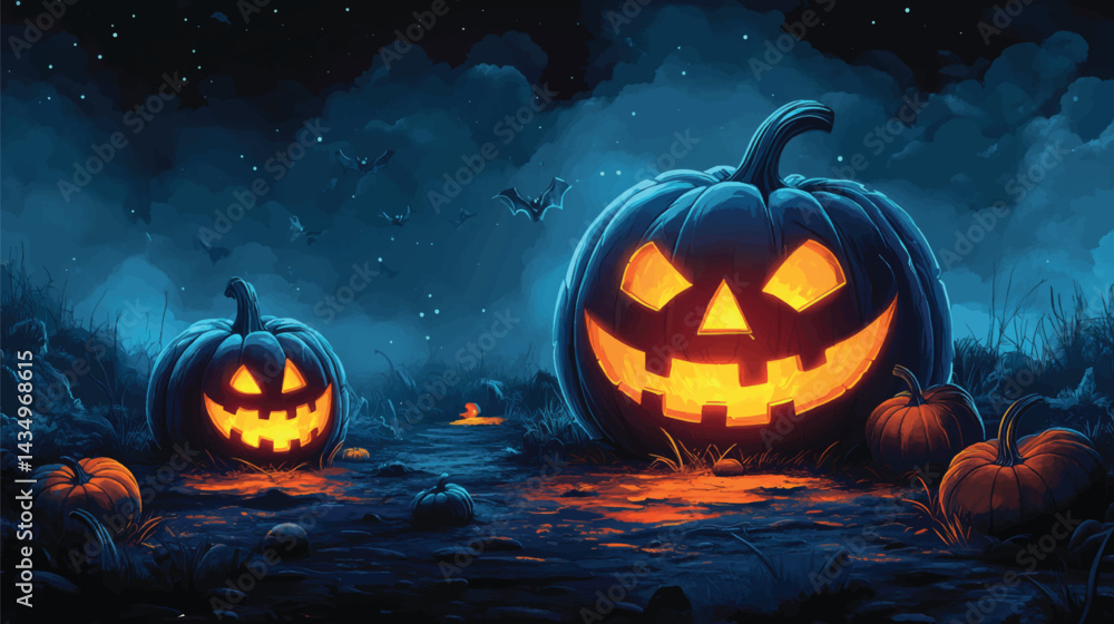 Naklejka premium Jack-o’-Lantern Path Through Dark Field.