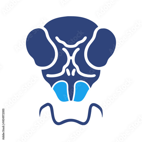 Flat design stylized blue alien head on black backdrop